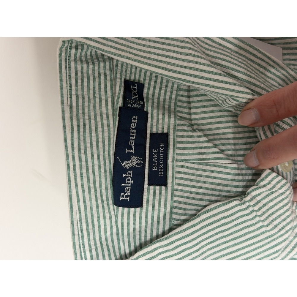 Ralph Lauren, Blake Seersucker Button Down Shirt, Green, Mens Size XXL - Picture 6 of 7